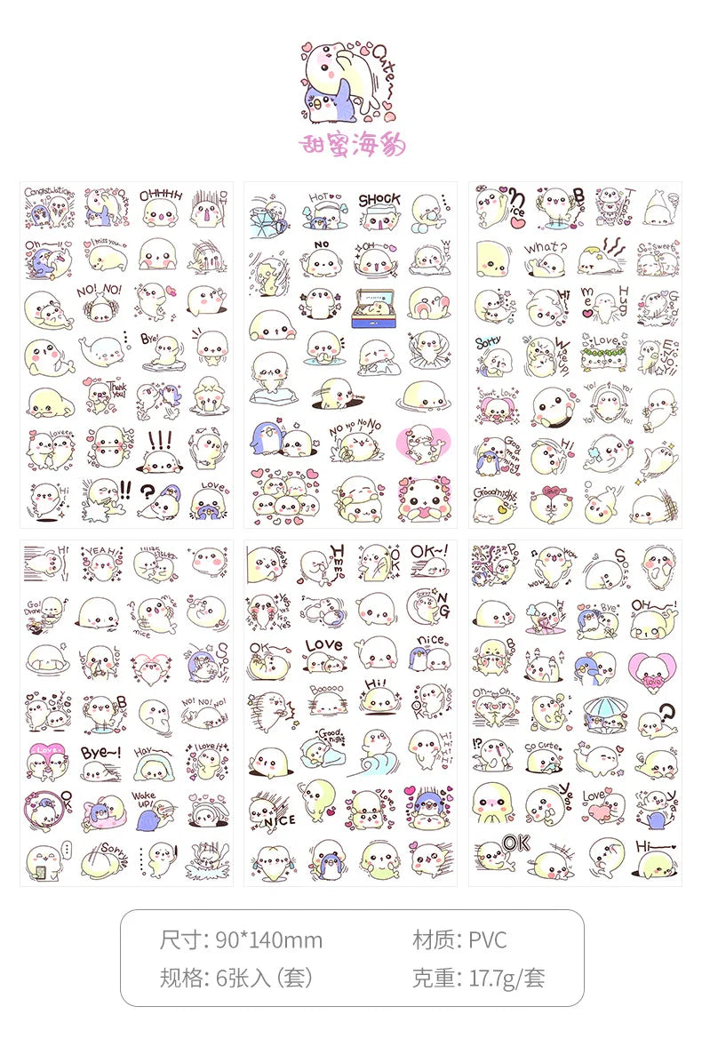6Pcs/Lot Waterproof Cartoon Transparent Pvc Stickers DIY Hand Account Diary Decorative Stickers Kawaii Phone Cup Stickers