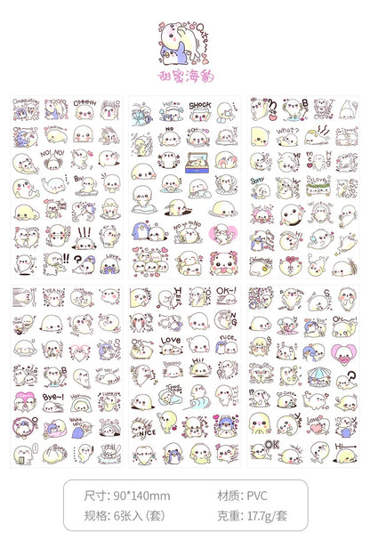 6Pcs/Lot Waterproof Cartoon Transparent Pvc Stickers DIY Hand Account Diary Decorative Stickers Kawaii Phone Cup Stickers
