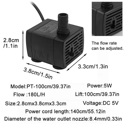 Ultra Quiet USB Aquarium Fish Tank Filtration Pump Mini Pet Fountain Submersible Adjustable Flow Water Circulation Pump 5V