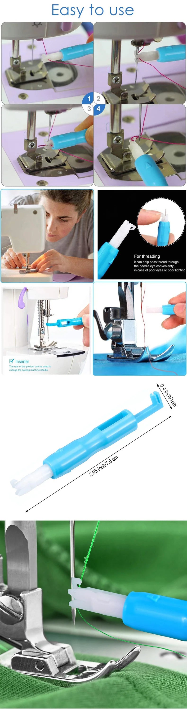 Sewing Needle Inserter Automatic Needle Quick Sewing Threader Needle Threading Tool For Sewing Machine Holds Needles Firmly