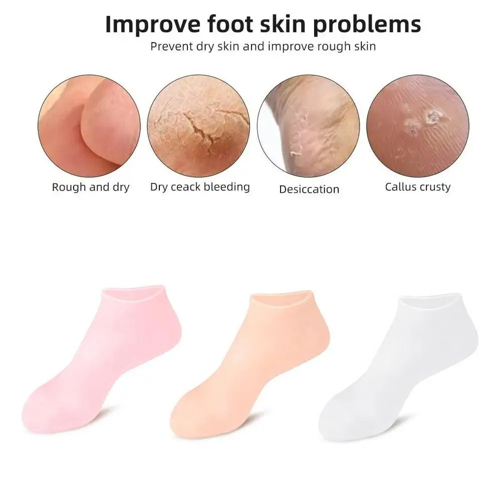 2 Pack Moisturizing Silicone Gel Socks for Dry Cracked Feet Nourishing Skin Lubricating Foot Care Massage Socks
