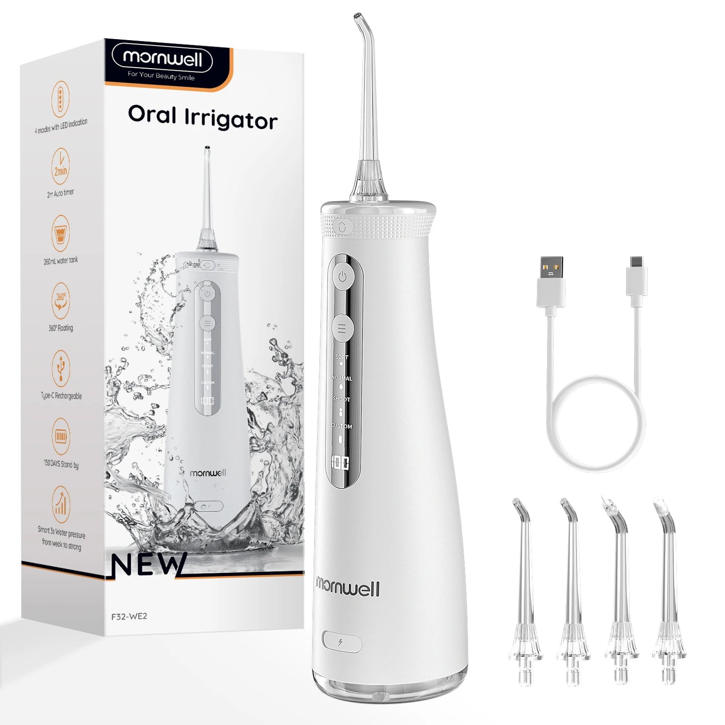 Mornwell 5032 Water Floss Sonic Water Flosser 270ML Tank Oral Teeth Whitening Home Appliance Teeth Cleaner Oral Water Jet