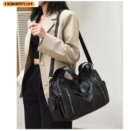 HOMEFISH Soft Interior Compartment Shoulder Bags High Quality Contrasting Colors Bags for Women Fashion Zipper Pu Handbags
