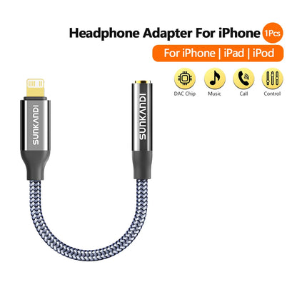 SUNKANDI Lightning to 3.5 mm Headphone Jack Adapter for iPhone,  DAC Chip Adapter Audio Cable for iPhone 14 13 12 11 X XS 8 7