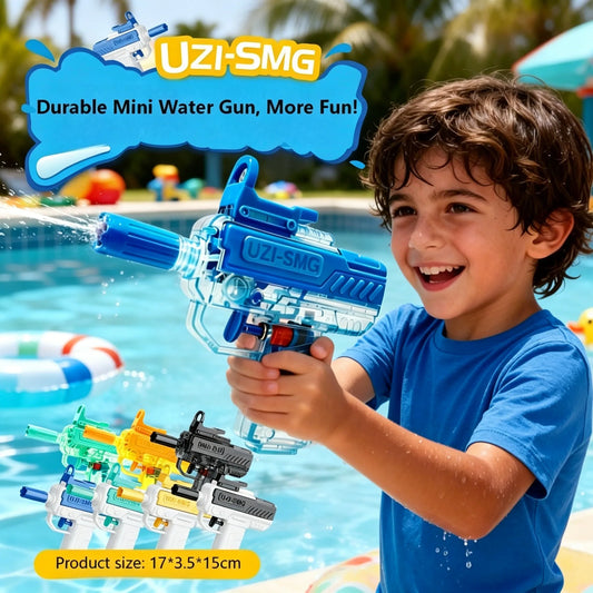 Transparent UZI Water Gun Manual High Pressure Auto Slide Bore Water Blaster Summer Beach Pool Fight Toy Gifts for Kids Adults