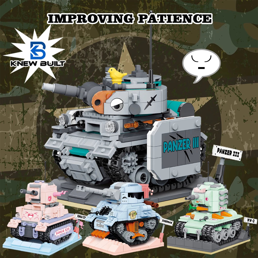 KNEW BUILT Mini Tank Building Blocks Kid Learning Toys Educational Bricks Military Model Construction Set for Children Gift