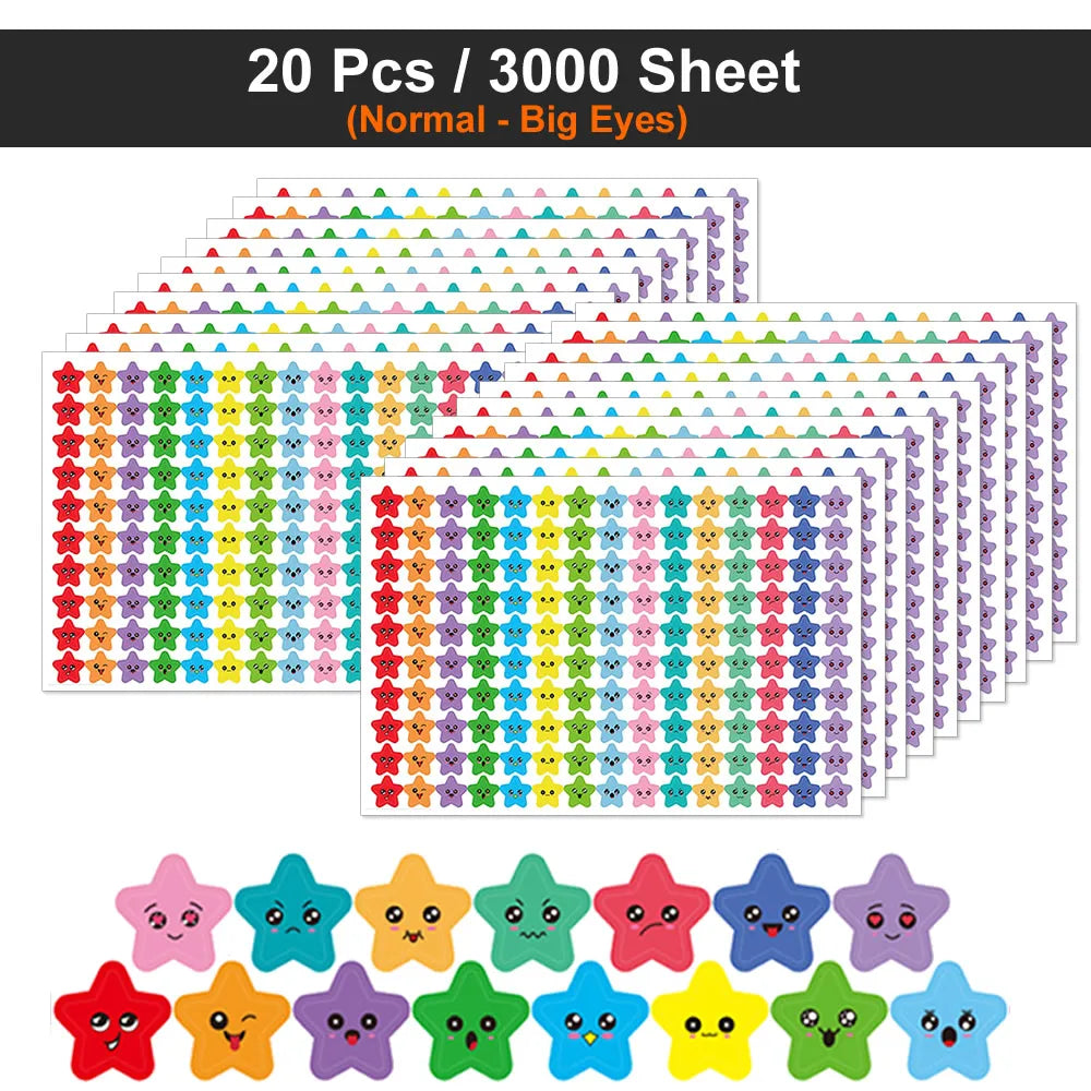 450-3000 Sheet Happy Face Stars Reward Sign Stickers Pack DIY Skateboard Suitcase Stationery Decals Decor Phone Laptop Gift Toys