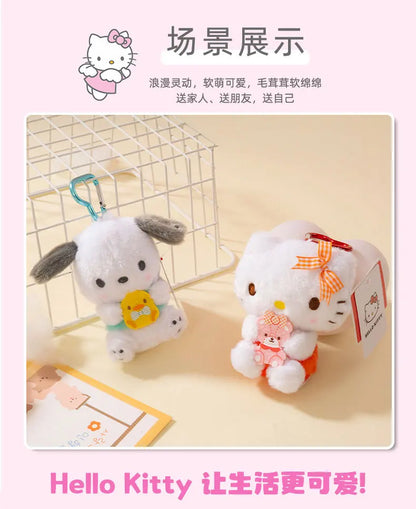 Genuine Sanrio Hello Kitty Kuromi Melody Pachacoo Cinnamoroll Stuffed Toy Pendant Cute Plush Toys Keyring Keychain Birthday Gift