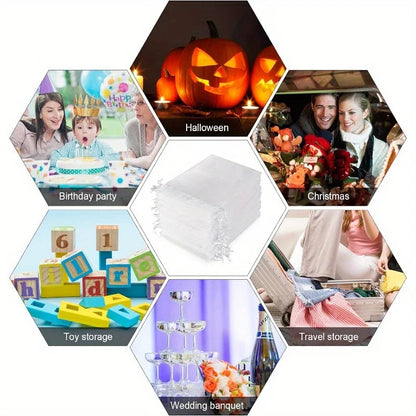 100PCS Organza Bags Random Mesh Organza Jewelry Bags Drawstring, Small Drawstring Favor Pouches Christmas Candy Wedding Birthday