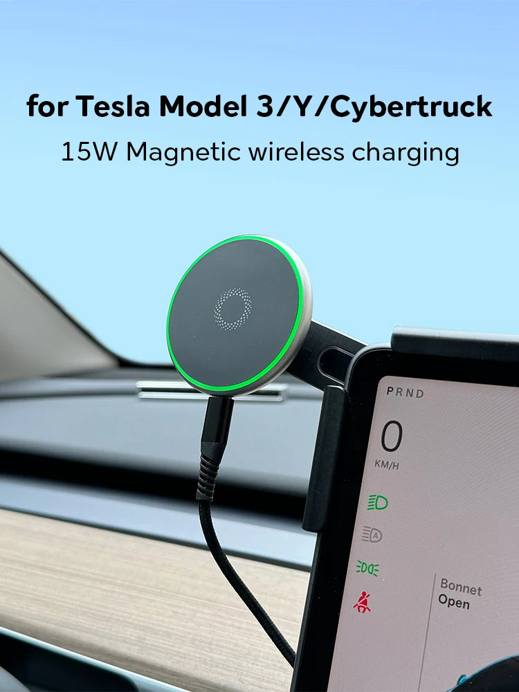 Car Phone Mount Holder 15W 25W Qi2 Compatible with MagSafe Magnetic Wireless Charger for Tesla Model Y juniper 2026 Model 3  BYD
