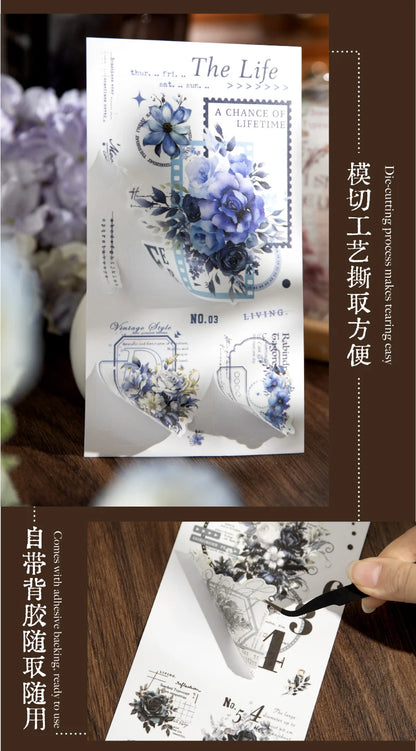 Journal GO 6pcs Flower Shadow Decorative Sticker Fresh Plant Flowers Collage Scrapbooking Label Diy Diary Journal Planner Label