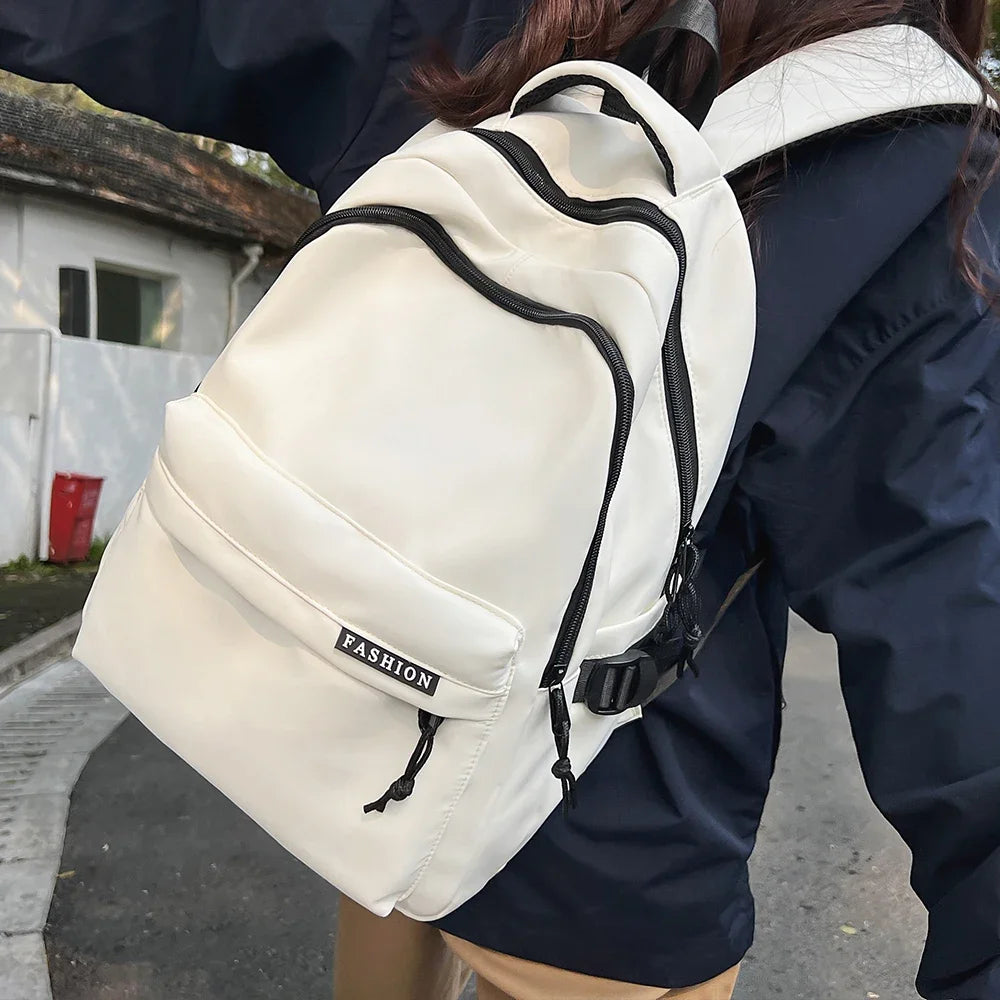 Large Capacity Solid Color Student Backpack Junior and High School Simple Black Travel Backpack