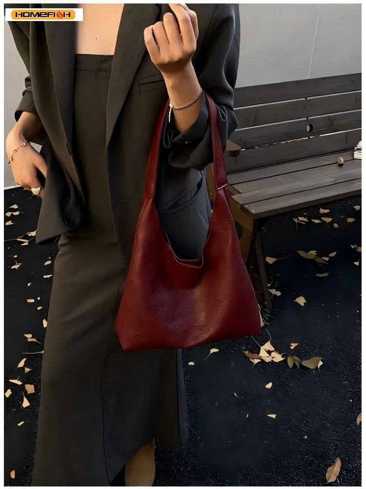 Homefish New Tote bag 100 hand bill of lading shoulder women's bag retro simple large bag Tote bag
