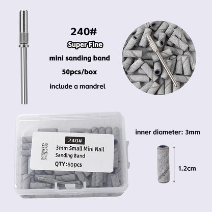 3mm Nail Sanding Bands-80/120/180/240 Grit Mini Nail Drill Bit Electric Nail File Accessory Polishing Manicure Tool 50/100pcs