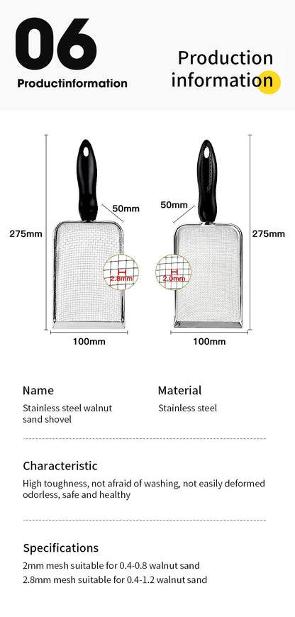 Cat Litter Shovel Stainless Steel Reptile Sand Substrate Shovel Clean Up Feces Fine Mesh Sifter For Bedding Cat Litter Scoop