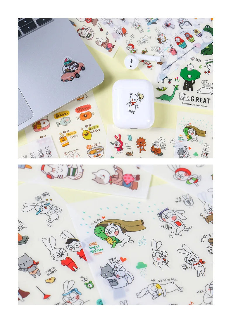 6Pieces/Set Transparent Pvc Waterproof Cartoon Sticker DIY Hand Account Decorative Stickers Kawaii Phone Cup Stickers
