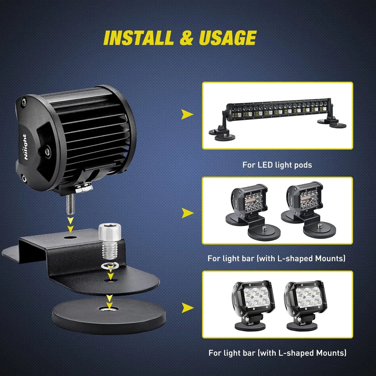 2PCS 66mm/88mm M8/M10 Bolt Magnetic Base Mount Bracket Clamp LED Work Light Bar Holder SUV Offroad