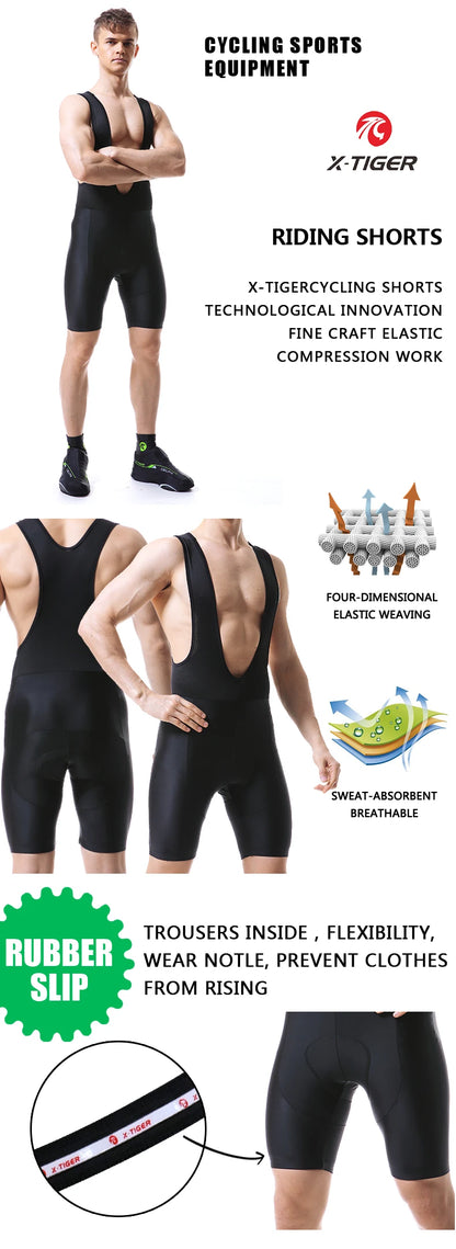 X-TIGER Cycling Bibs Shorts Bike Tights Triathlon 5D Gel Padded Pro Lycra Bicycle Shorts Breathable Man Mountain Biking Shorts