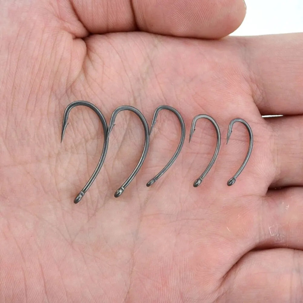Hirisi 15x Carp Fishing Hooks With Eye Micro Barb High Carbon Steel Fish Hooks PTFE Coated Fishing Accessories X915