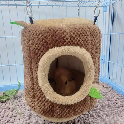 Tree Stump Shape Warm Hamster Hammock Winter Mole Tunnel Small Animal Hanging Bed Hamster Nest Pet Cage Household Supplies