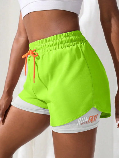 Women's High Rise Yoga Shorts With Elastic Proximity Control Running Shorts, Fake Two Pieces Pants