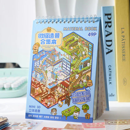 Mr Paper 49pcs/bag Business Town Series Mini 3D Miniature Scenography Sticker Book Visual Stacking Scene Stickers DIY Gift Decor