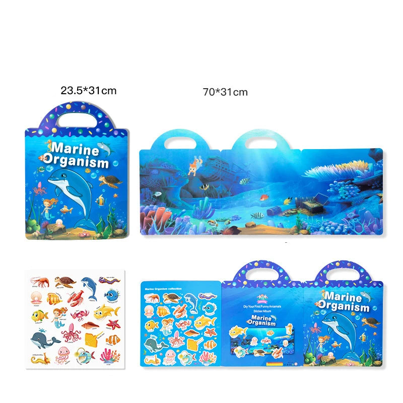 Reusable Cartoon Sticker Book for Kids Multiple Scenos DIY Puzzle Game Educational Learning Classic Toys for Child Age 2-4 Gifts