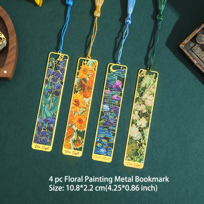 Vintage Oil Painting Metal Bookmarks - Hollow Hot Stamping Long Tassel Bookmarks - Stationery Gifts for Book Clubs, Book Lovers,