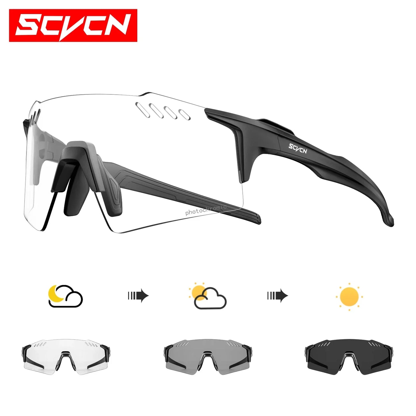 SCVCN Red Photochromic Sunglasses Cycling Glasses Sports for Men Mountain Bike Road Bicycle Eyewear Fashion Goggles MTB UV400