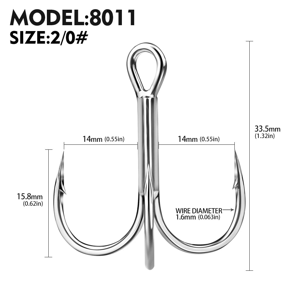 20pcs High Carbon Treble Hooks - Super Sharp, Solid Size 1#-14# Triple Barbed Steel Fishing Lure - Jigging Fishing Hook