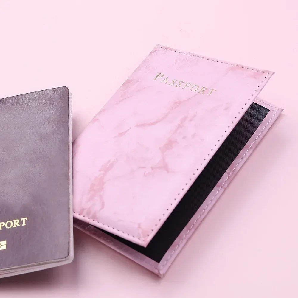 Women Fashion Pink Marble Pattern Travel Passport Cover Holder Bag Credit Cases Thin Ticket Protective Essentials Accessories