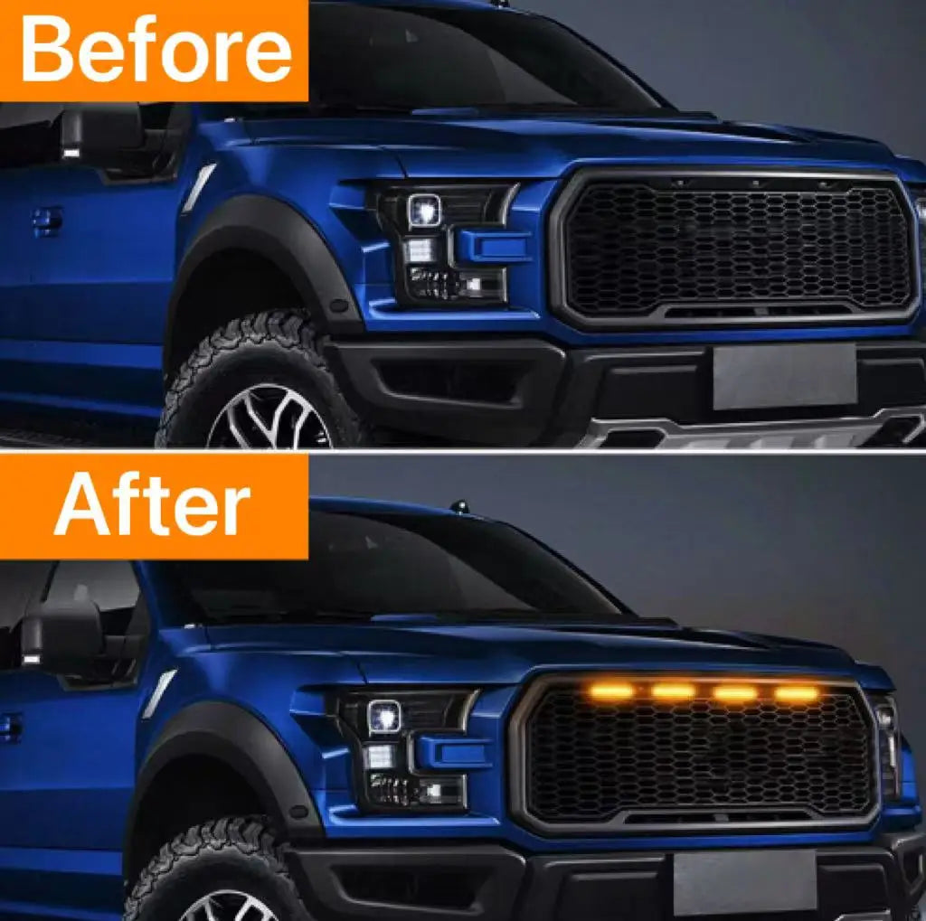 4X Car Grille Light Yellow Light Daytime Running Light LED Decorative Warning Light Pickup Truck Haze Light 12V Control Raptor