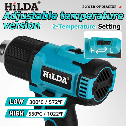 HIDLA 21V Handheld Hot Air Gun Temperature Rechargeable Cordless Two Styles For Makita Battery Electric Heating Gun With Nozzle