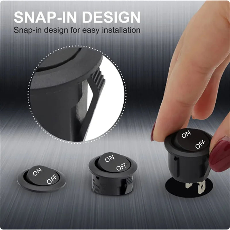 12V Round Rocker Switch AC 6A/250V 10A/125V SPST 2 Pin 2 Position On/Off Toggle Switch for Car Boat Automotive RV Black