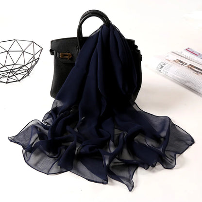 Fashion Four Seasons Women Plain Color Thin Soft Beach Thin Silky Georgette Scarf Shawls Long Wraps Beach Sunscreen Hijab