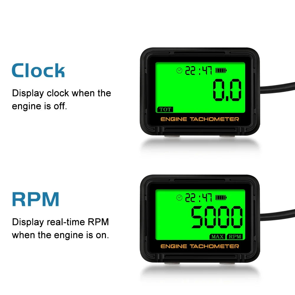 Motorcycle Inductive Digital Tachometer SVC TOT JOB Engine Hour Meter Gauge Backlight Resettable RPM for Moto Lawn Mower