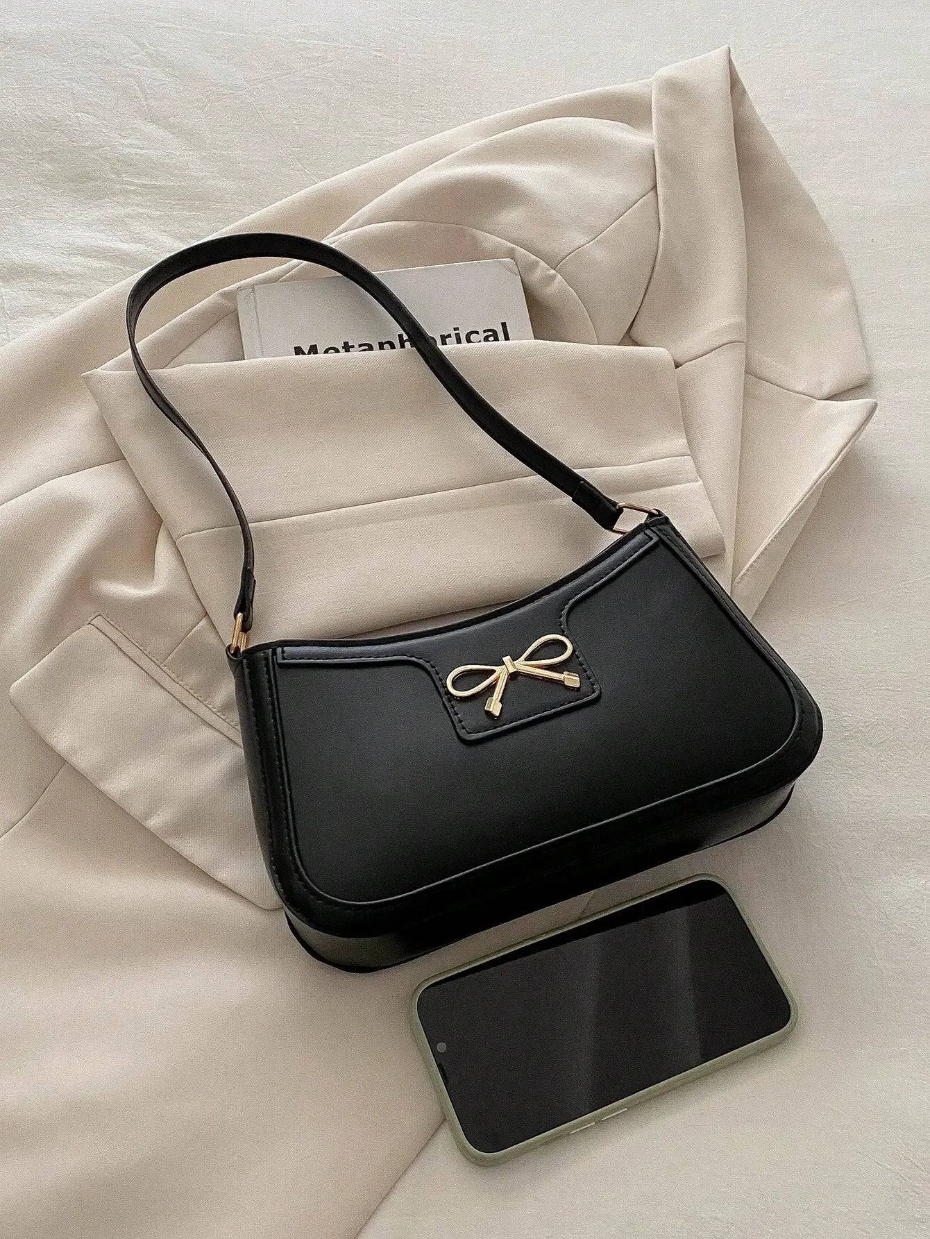 New Autumn Winter Women Shoulder Bag Korean Fashion Crossbody Bag for Commuting Under Arm Bag with Bow Decoration