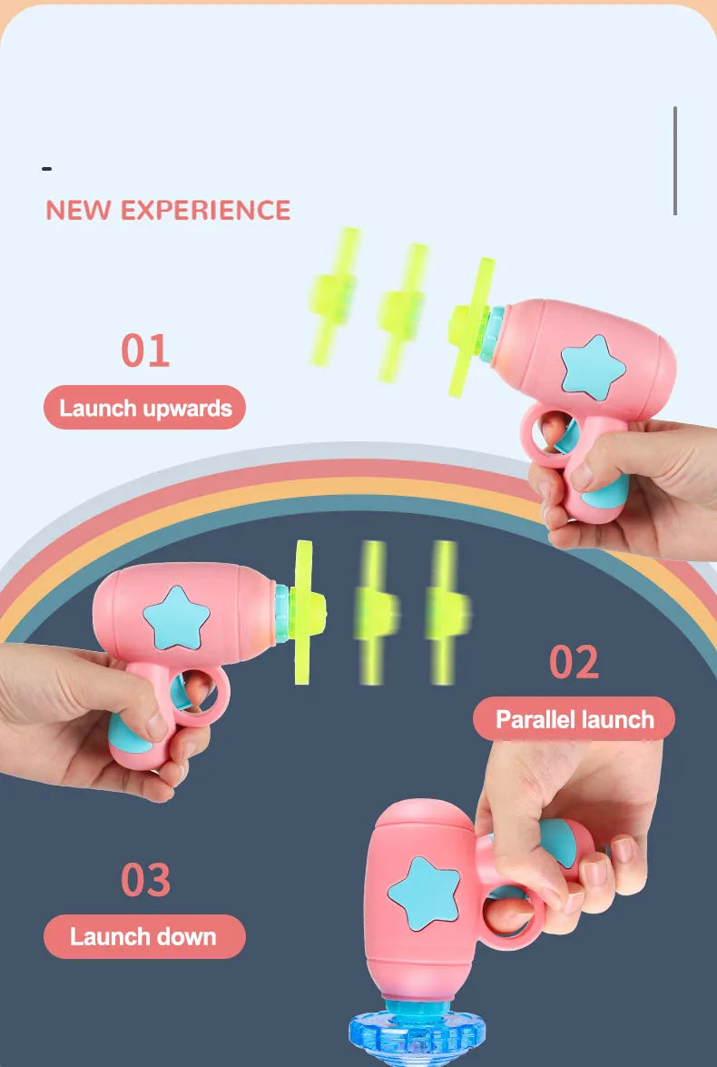 Children Saucer Launcher Pistol Outdoor Spinning Top Dinosaur Gun Toys Flying Disc Bamboo Dragonfly Ejection Luminous Gyroscope