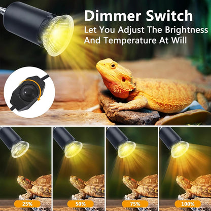 Reptile Heat Lamp 50W UVA UVB Light Rotatable Basking Spot Light Simulated Sunlight For Turtle Lizard Dimmable Heating Lamp