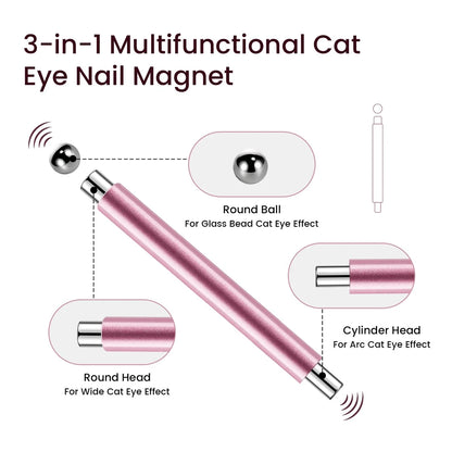 LINMANDA 3 In 1 Dual Headed Cat Eye Nail Art Magnetic Stick Multifunctional Nail Art Magnet Design Tool Suitable for Home DIY