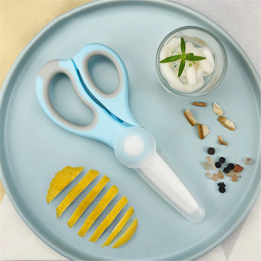 Ceramic Scissors for Baby Food,Portable Food Cutting Shears with Dust Cover for Kitchen,Multi-purpose Non-slip Food Cutting Tool