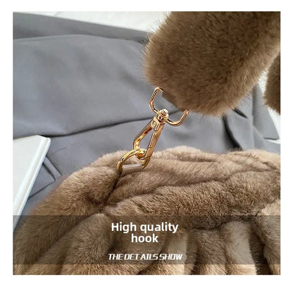 Cute and Versatile Winter Crossbody Bags Mink Fur Wrinkle Relaxed Texture Cloud Shell Bag Women Fashion Tote Shoulder Bag
