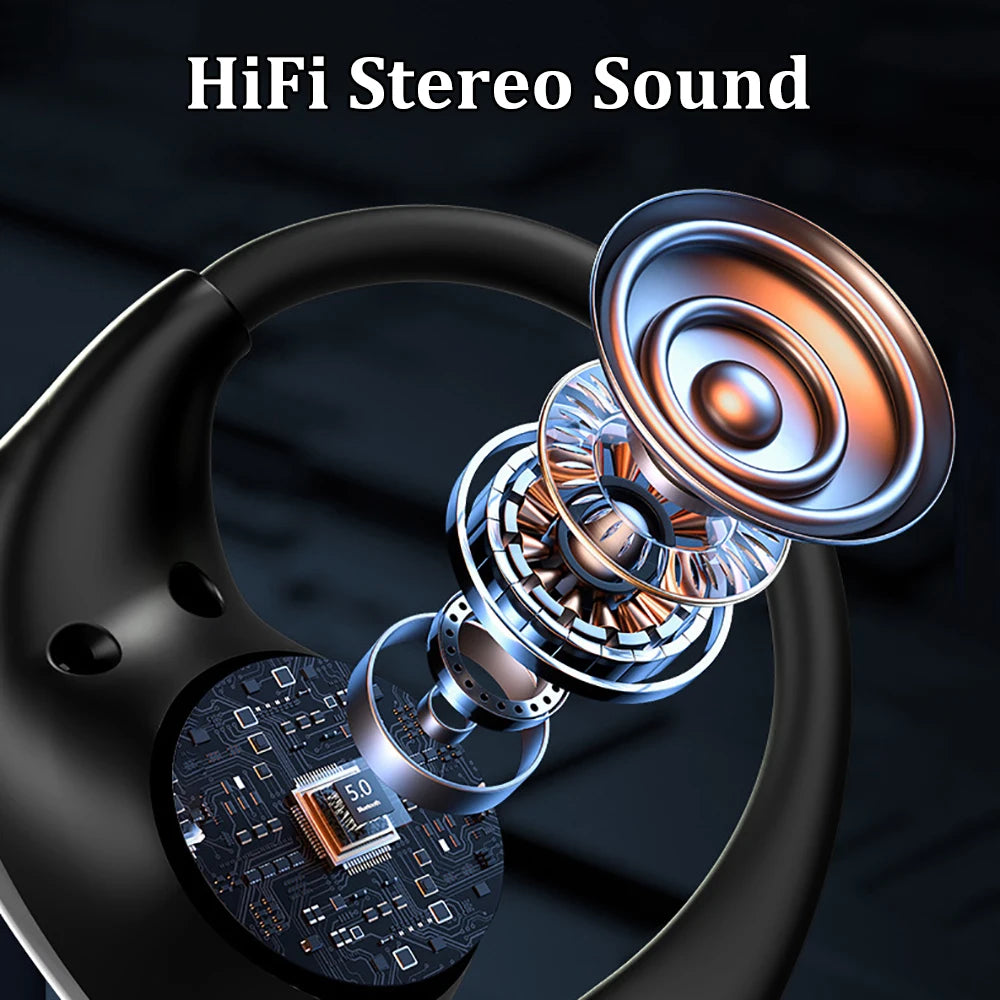 Bluetooth 5.4 Ear Hook Headphones TWS Wireless Earphones HiFi Stereo Waterproof Headsets LED Display Long Standby Touch Earbuds