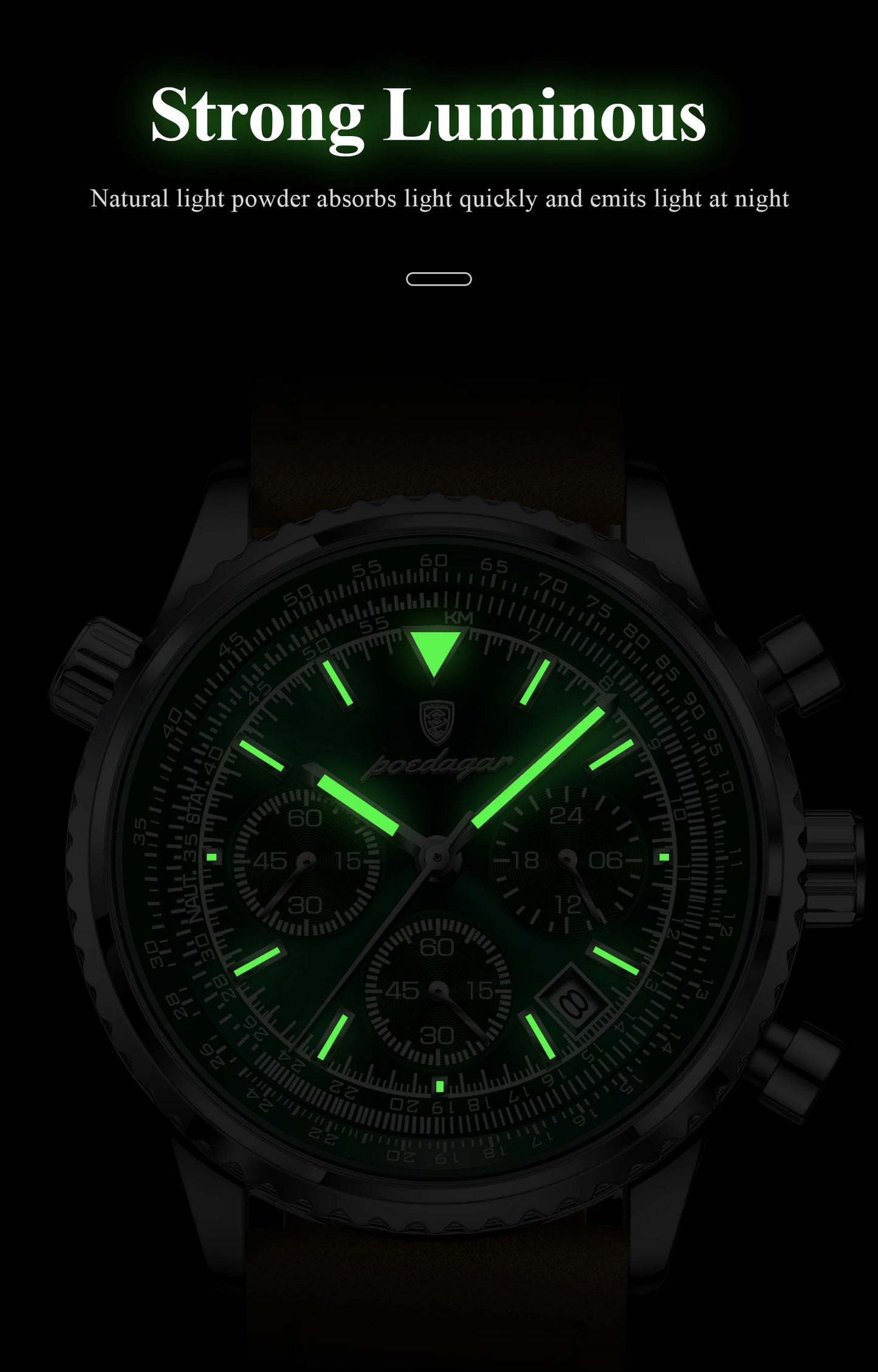 POEDAGAR Luxury Business Men's Watch Waterproof Luminous Date Chronograph Leather Man Clock Fashion Quartz Watches For Men Reloj