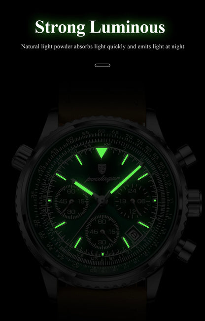 POEDAGAR Luxury Business Men's Watch Waterproof Luminous Date Chronograph Leather Man Clock Fashion Quartz Watches For Men Reloj
