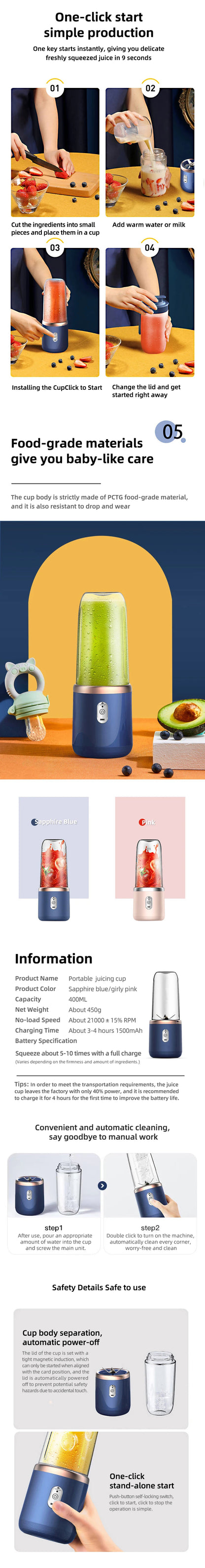 HOMEFISH New Student Home Use Multi-Function Juice Maker Portable Rechargeable Small Juice Cup
