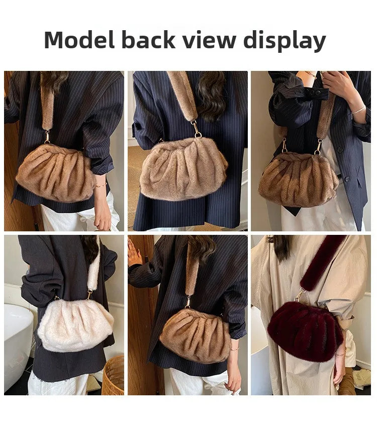 Cute and Versatile Winter Crossbody Bags Mink Fur Wrinkle Relaxed Texture Cloud Shell Bag Women Fashion Tote Shoulder Bag
