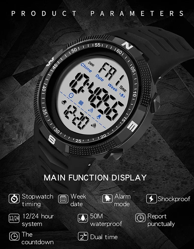 SANDA 6014 Countdown Waterproof Digital Mens Wristwatches Military Sport Watch for Men Clock Shockproof Relojes Para Hombre