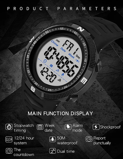 SANDA 6014 Countdown Waterproof Digital Mens Wristwatches Military Sport Watch for Men Clock Shockproof Relojes Para Hombre