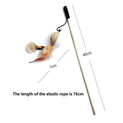 Fashion Cat Wand Toy Natural WoodenTeaser Wand for Cat Interactive Elastic String Cat Stick Pole Toy for Indoor